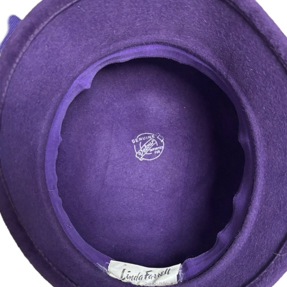 Vintage 60's Velour Mod Bucket Hat - Purple with accent bow - 6 1/2" - Picture 4 of 7